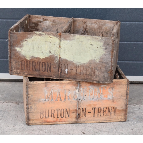 351 - A pair of vintage Marston's of Burton upon Trent wooden beer bottle crates (2) with each holding 24 ... 