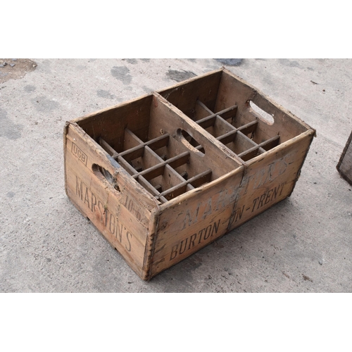 351 - A pair of vintage Marston's of Burton upon Trent wooden beer bottle crates (2) with each holding 24 ... 