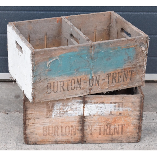 353 - A pair of vintage Marston's of Burton upon Trent wooden beer bottle crates (2) with each holding 24 ... 