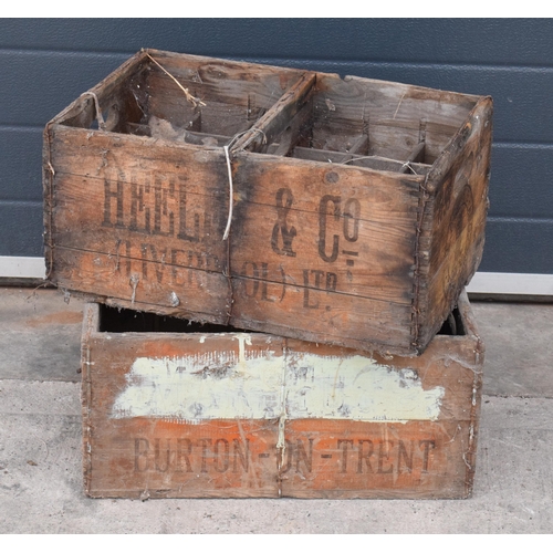 355 - A vintage Marston's of Burton upon Trent wooden beer bottle crate together with a similar example fr... 