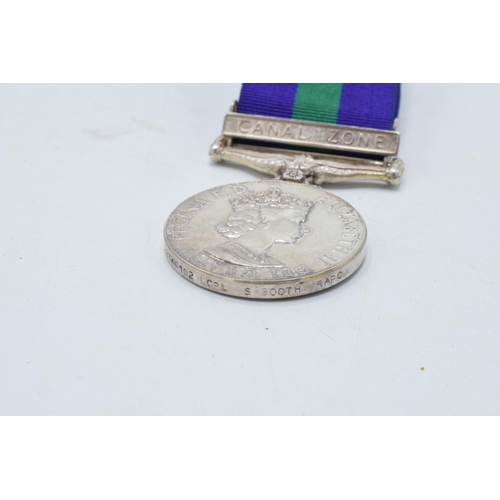 361 - Queen Elizabeth II silver medal with Canal Zone bar, Lance Corporal S Booth RAPC.