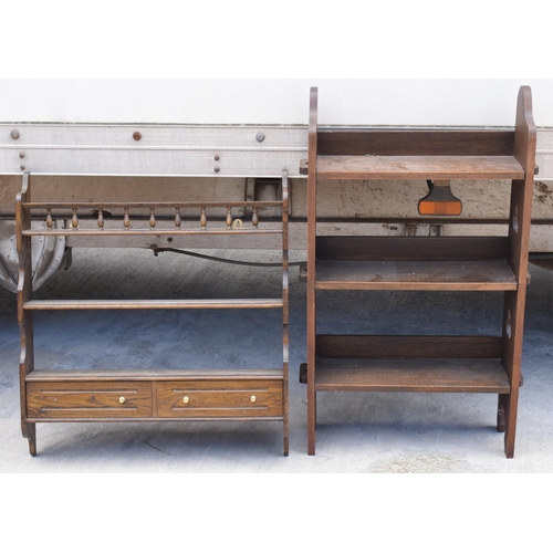 377 - A pair of early 20th century wooden wall hanging units, one with draws (2), largest approx 98 x 61 x... 