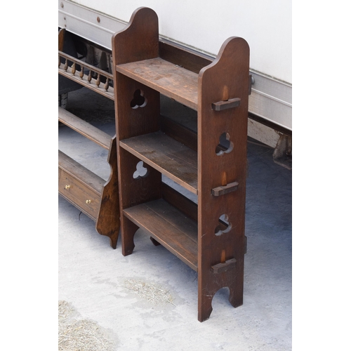 377 - A pair of early 20th century wooden wall hanging units, one with draws (2), largest approx 98 x 61 x... 