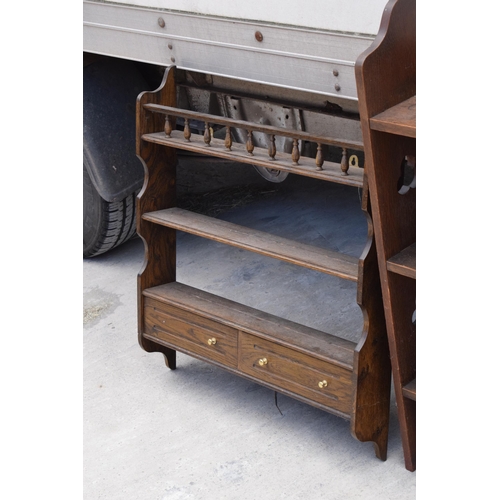 377 - A pair of early 20th century wooden wall hanging units, one with draws (2), largest approx 98 x 61 x... 