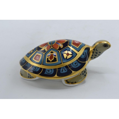 39 - Boxed Royal Crown Derby paperweight Terrapin, first quality with gold stopper.