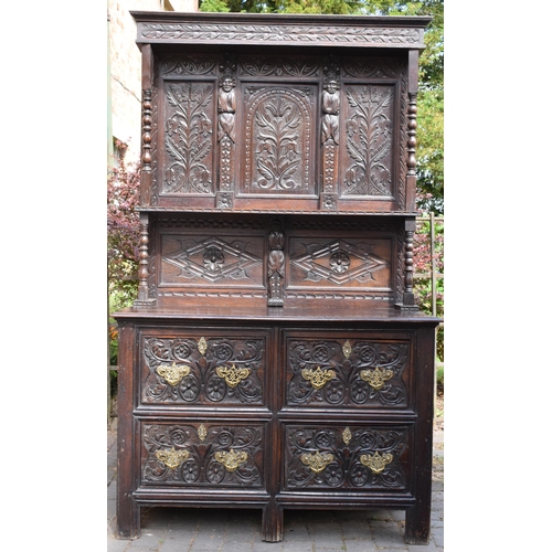 391 - 19th century dresser with carved decoration in a Jacobean manner, probably European. 120 x 56 x 202c... 