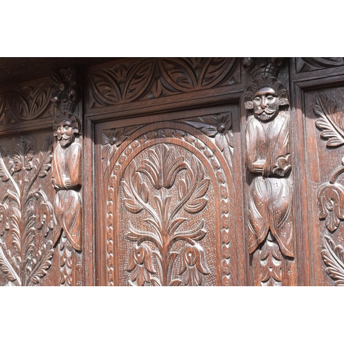 391 - 19th century dresser with carved decoration in a Jacobean manner, probably European. 120 x 56 x 202c... 