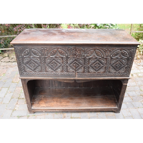 392 - 18th century and later dresser base / cupboard.  48cm deep, 122cm wide and 98cm tall.