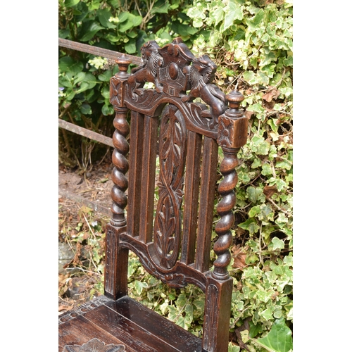 394 - Late 18th / early 19th century carved chair, gothic style, 106cm tall.