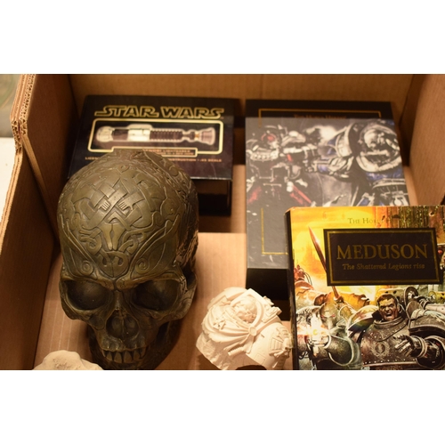 407 - Toys / Models / Similar items: Designclinic Skull, Shado1 ship, The Horus Hersey books, Star Wars li... 