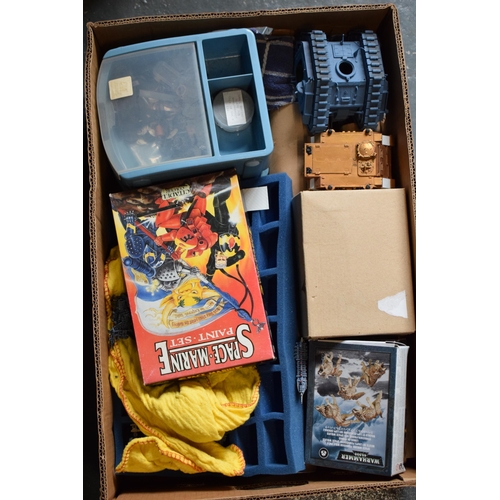 435 - A collection of Warhammer vehicles in plastic carry case together with Space Marine and other simila... 