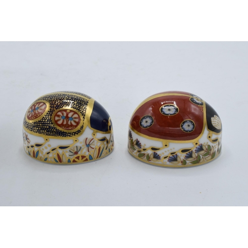 44 - Boxed Royal Crown Derby paperweights Red Ladybird with seven spots and a Blue Ladybird with 4 spots ... 