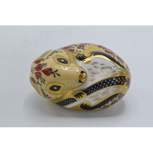 45 - Boxed Royal Crown Derby paperweight Country Mouse, first quality with gold stopper.