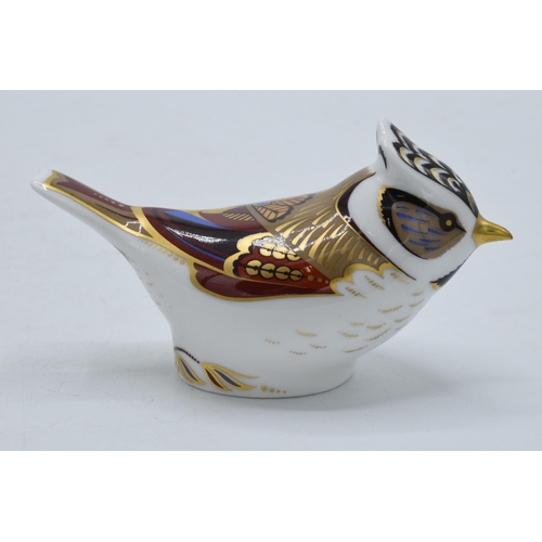 46 - Boxed Royal Crown Derby paperweight Crested Tit, first quality with gold stopper.