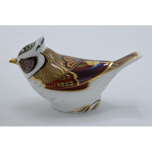 46 - Boxed Royal Crown Derby paperweight Crested Tit, first quality with gold stopper.