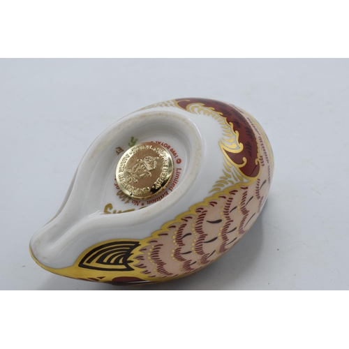 47 - Boxed Royal Crown Derby paperweight Partridge, limited edition, first quality with gold stopper.