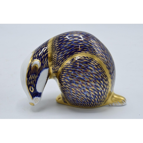 48 - Royal Crown Derby paperweight Badger, first quality with gold stopper.