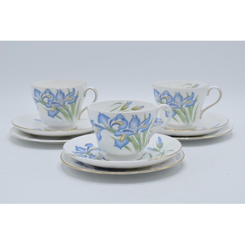 53 - Three Shelley trios (3 x cups, saucers and side plates) in the Blue Iris pattern 14008 (9).