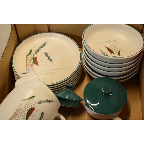 61 - A large collection of Denby Stoneware Greenwheat tea and dinner ware to include bowls, plates, tea p... 