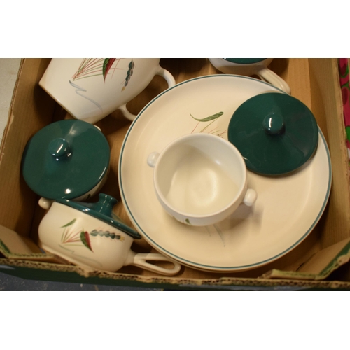 61 - A large collection of Denby Stoneware Greenwheat tea and dinner ware to include bowls, plates, tea p... 