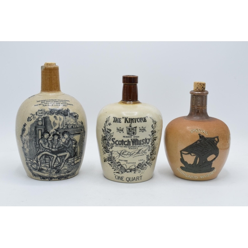 61A - A trio of stoneware whisky flagons to include Auld Lang Syne H Kennedy Glasgow, The Kintore Scotch W... 