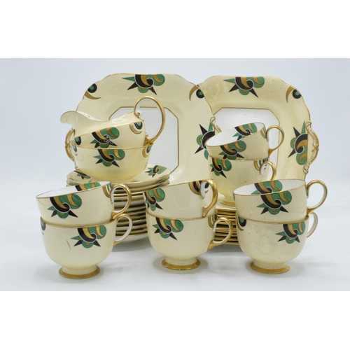 63 - Aynsley 1930s Art-Deco china tea ware to include 8 cups, 12 saucers, 10 side plates, 2 cake plates a... 