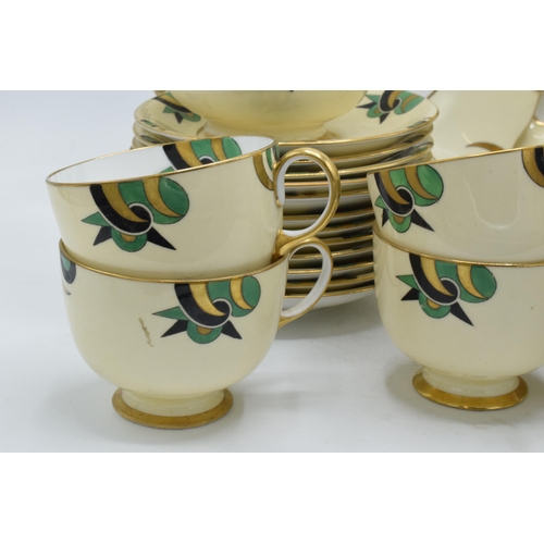 63 - Aynsley 1930s Art-Deco china tea ware to include 8 cups, 12 saucers, 10 side plates, 2 cake plates a... 