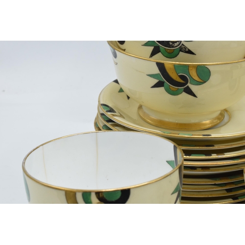 63 - Aynsley 1930s Art-Deco china tea ware to include 8 cups, 12 saucers, 10 side plates, 2 cake plates a... 