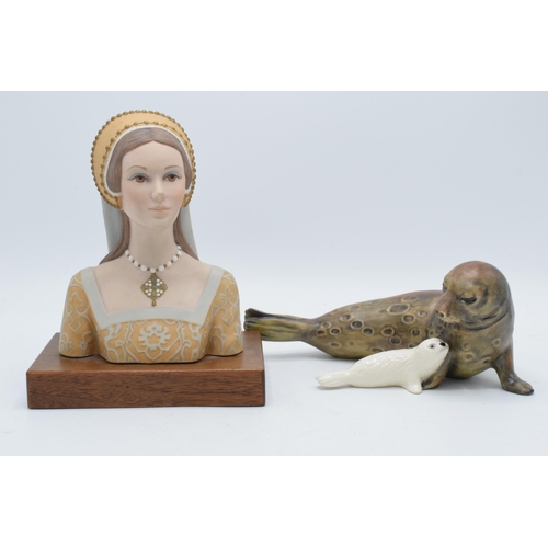 65 - Goebel limited edition mounted bust of Lady Anne together with Goebel seal and puppy (2).