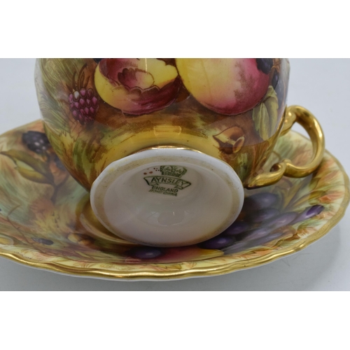 72 - Aynsley Orchard Gold cup and saucer with gold detailing and interior, signed N Brunt, cup af (2).