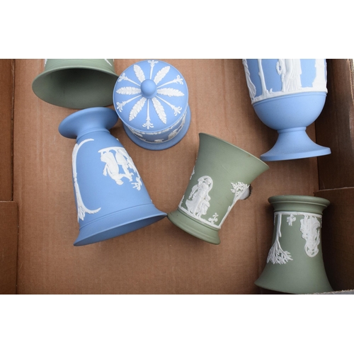 75 - A collection of Wedgwood Jasperware in varying colours to include Sage Green and Black to consist of... 