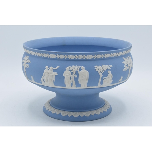 80 - Wedgwood blue Jasperware footed pedestal bowl.