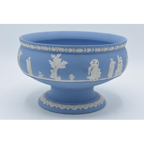 80 - Wedgwood blue Jasperware footed pedestal bowl.