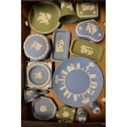 83 - A collection of Wedgwood Jasperware to include light blue and sage green consisting of plates, trink... 