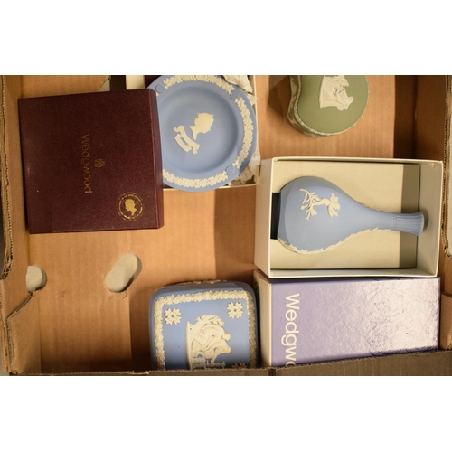 85 - A collection of Wedgwood Jasperware to include light blue and sage green consisting of pin dishes, t... 