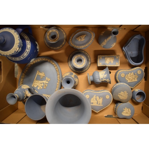 90 - A collection of Wedgwood Jasperware to include vases, trinkets, a tankard, a plaque and much more ma... 