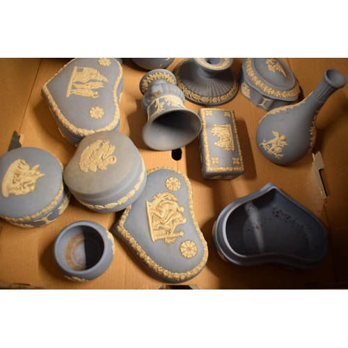 90 - A collection of Wedgwood Jasperware to include vases, trinkets, a tankard, a plaque and much more ma... 