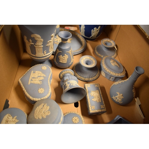 90 - A collection of Wedgwood Jasperware to include vases, trinkets, a tankard, a plaque and much more ma... 