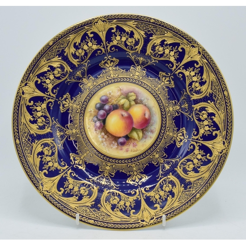 95 - Royal Worcester cabinet plate decorated with a hand painted fruit scene signed 'S Weston', with rich... 