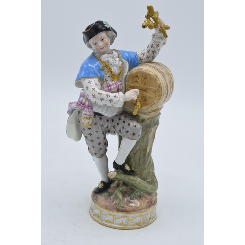 99 - 19th century Meissen figure of a gentleman with a wine barrel wearing tricorn hat, 18.5cm tall (slig... 