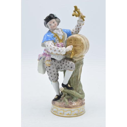 99 - 19th century Meissen figure of a gentleman with a wine barrel wearing tricorn hat, 18.5cm tall (slig... 