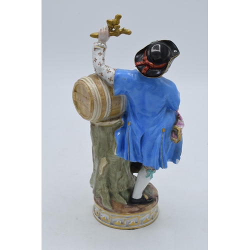 99 - 19th century Meissen figure of a gentleman with a wine barrel wearing tricorn hat, 18.5cm tall (slig... 