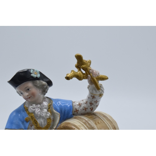 99 - 19th century Meissen figure of a gentleman with a wine barrel wearing tricorn hat, 18.5cm tall (slig... 