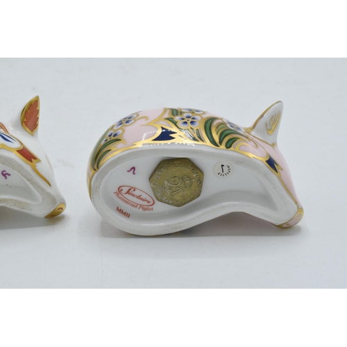 32A - Two Royal Crown Derby Paperweights, Plumstead Piglet, one year limited edition commissioned by Sincl... 