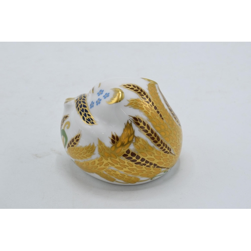 38A - Royal Crown Derby Paperweight - Dormouse (sleeping), gold stopper and red Royal Crown Derby stamp on... 
