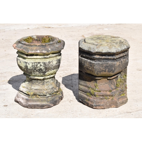 390C - 19th century sandstone urn and column, 30cm tall (2).