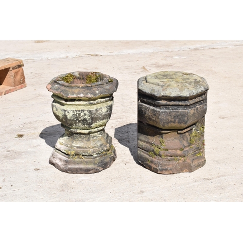 390C - 19th century sandstone urn and column, 30cm tall (2).