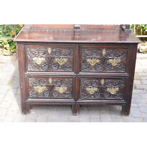 254 - 19th century dresser with carved decoration in a Jacobean manner, probably European. 120 x 56 x 202c... 