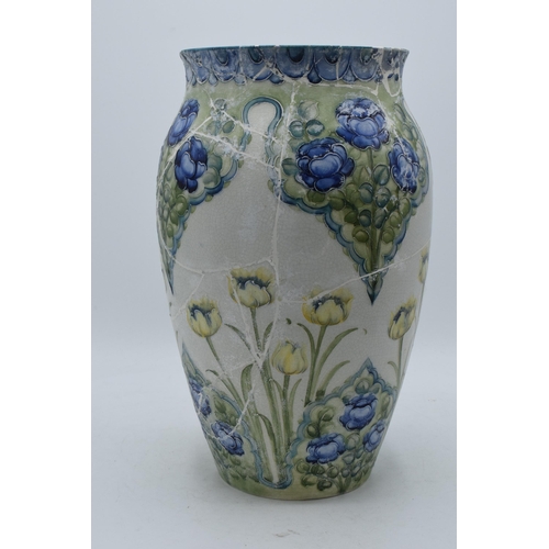 166A - Part restoration project: large Moorcroft Florian bulbous vase with green W Moorcroft signature to t... 