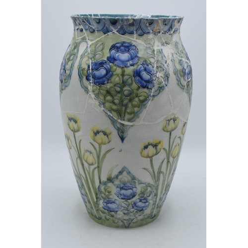 166A - Part restoration project: large Moorcroft Florian bulbous vase with green W Moorcroft signature to t... 